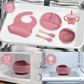 Kit Introdução Alimentar Bebê Utensílios em Silicone Premium 8 Pçs BBL-54 - Rosa Escuro