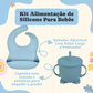 Kit Introdução Alimentar Bebê Utensílios em Silicone Premium 8 Pçs BBL-54 -Azul Escuro