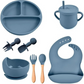 Kit Introdução Alimentar Bebê Utensílios em Silicone Premium 8 Pçs BBL-54 -Azul Escuro