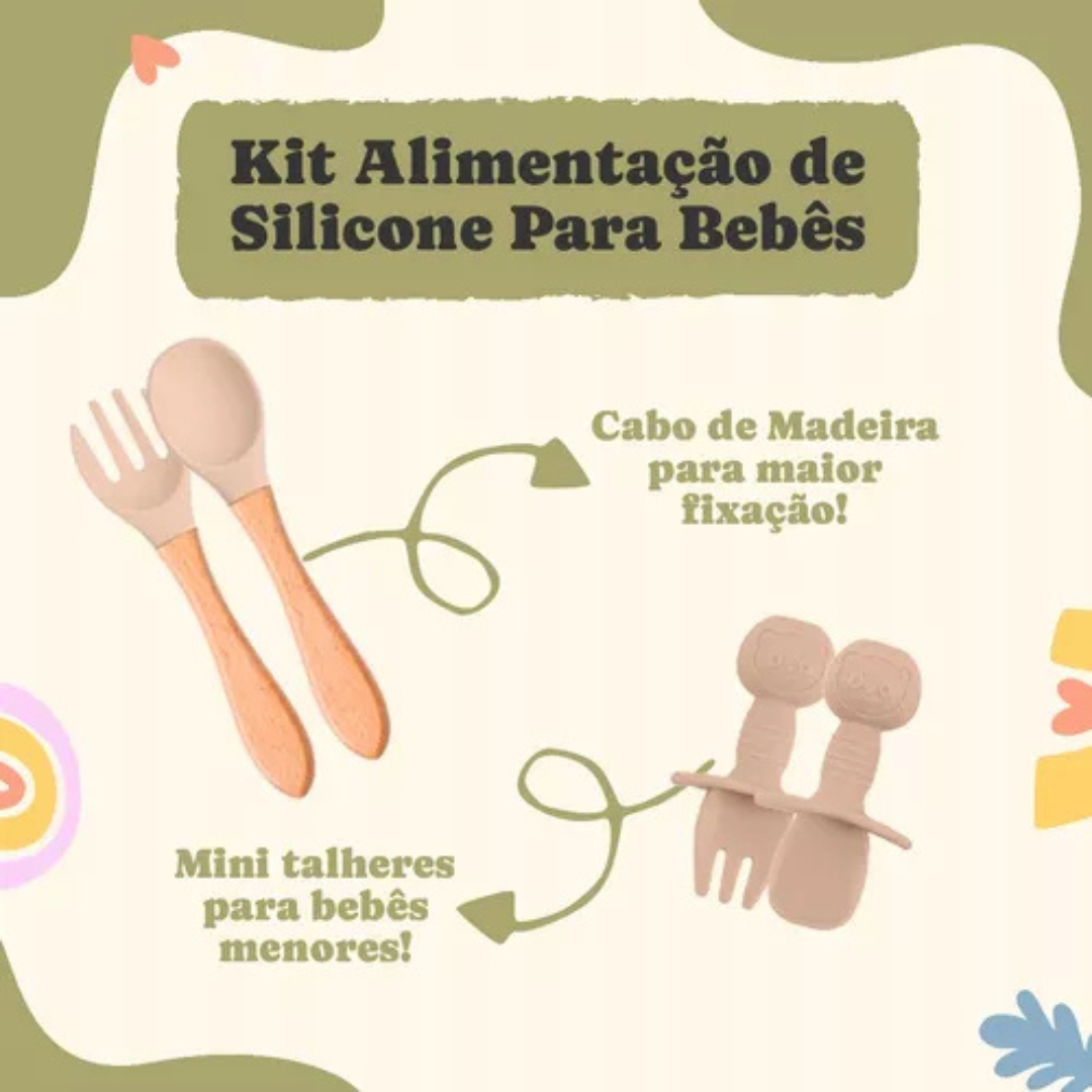 Kit Introdução Alimentar Bebê Utensílios em Silicone Premium 8 Pçs BBL-54 - Bege