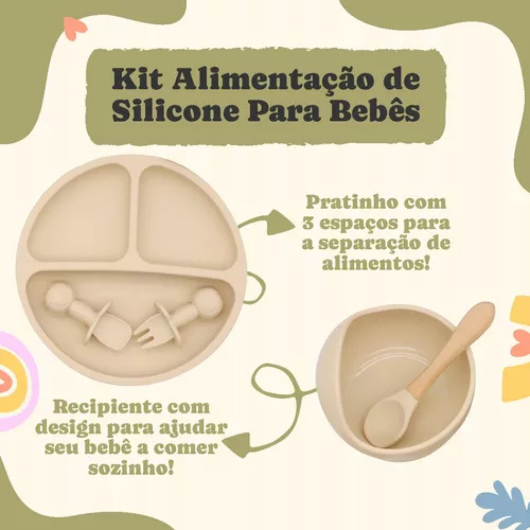 Kit Introdução Alimentar Bebê Utensílios em Silicone Premium 8 Pçs BBL-54 - Bege