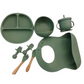 Kit Introdução Alimentar Bebê Utensílios em Silicone Premium 8 Pçs BBL-54- Verde Escuro