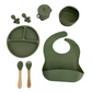 Kit Introdução Alimentar Bebê Utensílios em Silicone Premium 8 Pçs BBL-54- Verde Escuro