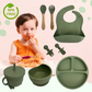 Kit Introdução Alimentar Bebê Utensílios em Silicone Premium 8 Pçs BBL-54- Verde Escuro